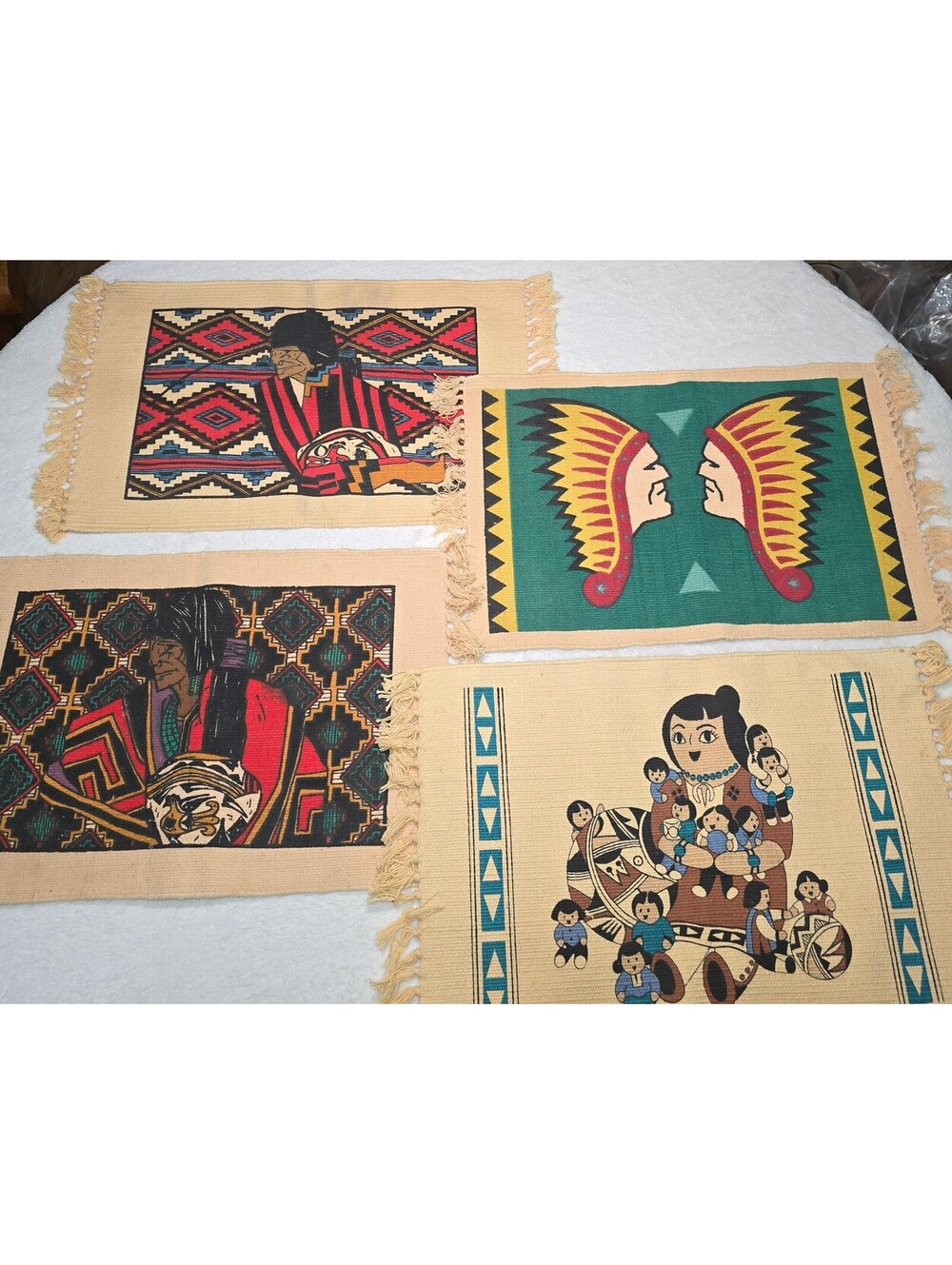 Vintage El Paso Saddle Blanket Co Cotton Placemats Set of 4 Storyteller Indian